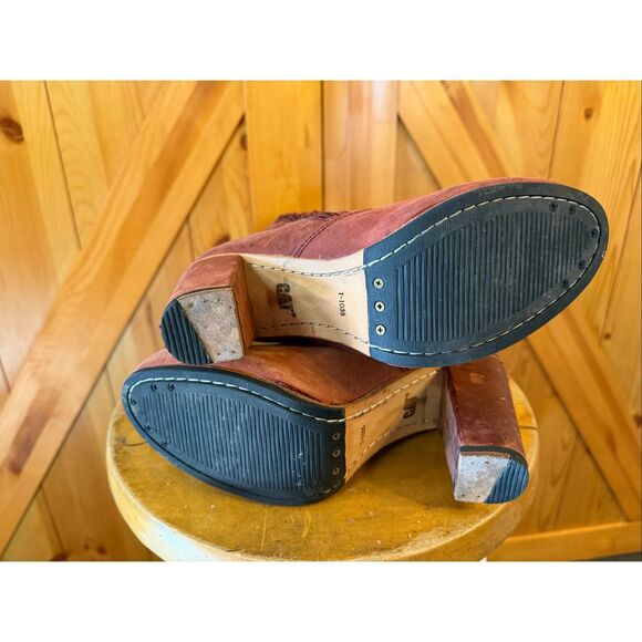 CATERPILLAR CAT Shoes 7.5 Womens Knee High Boots Rust Leather Boho Buckle Zip - Picture 7 of 10